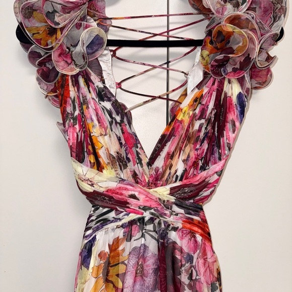 NWT | Mac Duggal 56048 White Multi Ruffle Tiered Floral Chiffon Dress Size 4 - Picture 10 of 16